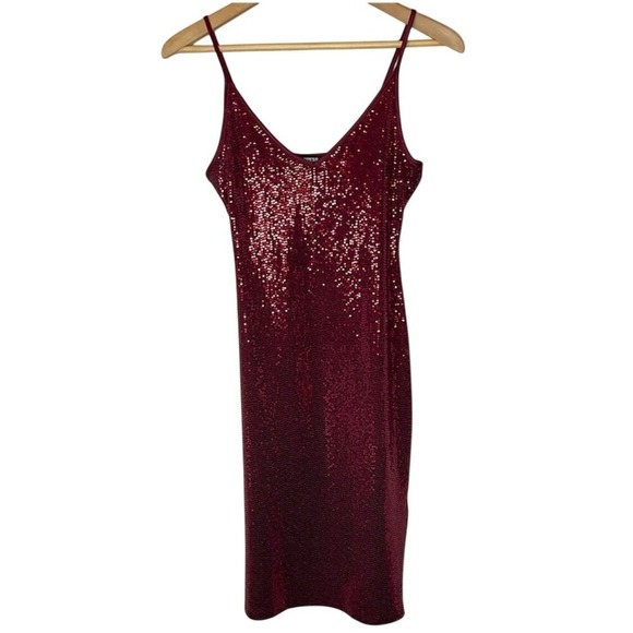NWT EXPRESS Stretch Sequin Burgundy Bodycon Mini Dress, Medium - Picture 5 of 8